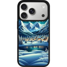 iPhone 17 Pro Case Hülle - Silikon schwarz Verschneites Bergdorf am See in der Nacht