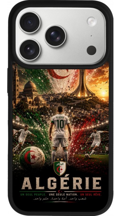 Coque iPhone 17 Pro - Silicone rigide noir Football Algérie splash 2026