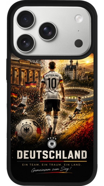 Coque iPhone 17 Pro - Silicone rigide noir Football Allemagne splash 2026