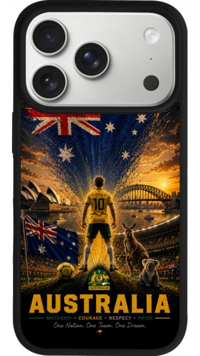 Coque iPhone 17 Pro - Silicone rigide noir Football Australie splash 2026