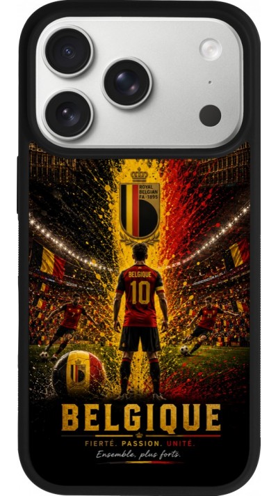 Coque iPhone 17 Pro - Silicone rigide noir Football Belgique splash 2026
