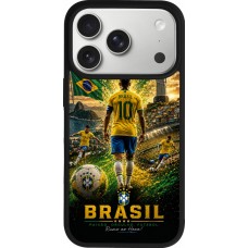 Coque iPhone 17 Pro - Silicone rigide noir Football Brésil splash 2026