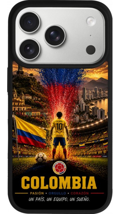 Coque iPhone 17 Pro - Silicone rigide noir Football Colombie splash 2026