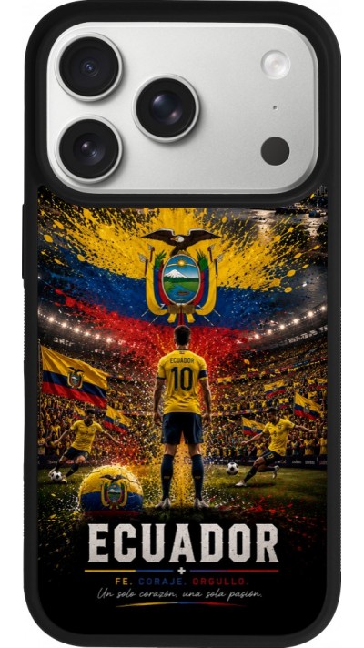 Coque iPhone 17 Pro - Silicone rigide noir Football Équateur splash 2026