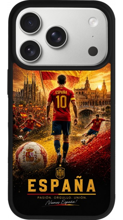 Coque iPhone 17 Pro - Silicone rigide noir Football Espagne splash 2026