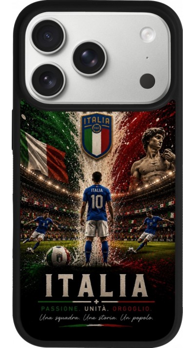 Coque iPhone 17 Pro - Silicone rigide noir Football Italie splash 2026