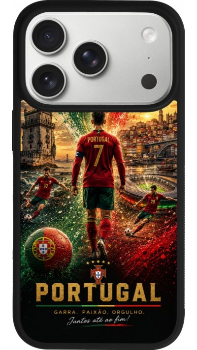 Coque iPhone 17 Pro - Silicone rigide noir Football Portugal splash 2026