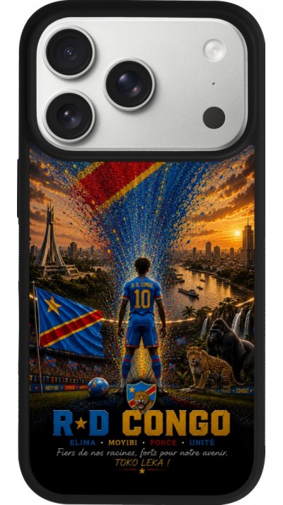 Coque iPhone 17 Pro - Silicone rigide noir Football République démocratique du Congo splash 2026