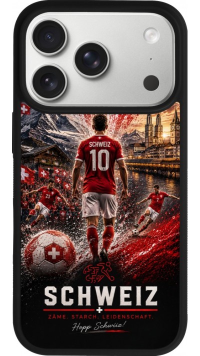 Coque iPhone 17 Pro - Silicone rigide noir Football Schweiz splash 2026