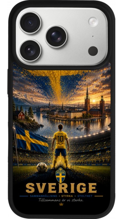 Coque iPhone 17 Pro - Silicone rigide noir Football Suède splash 2026