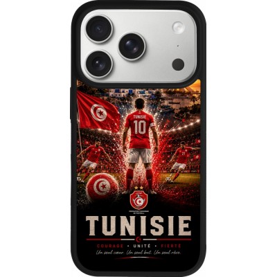 Coque iPhone 17 Pro - Silicone rigide noir Football Tunisie splash 2026