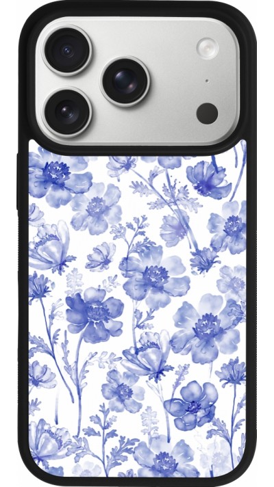 iPhone 17 Pro Case Hülle - Silikon schwarz Spring 23 watercolor blue flowers