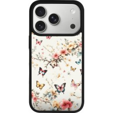 Coque iPhone 17 Pro - Silicone rigide noir Spring 25 Papillons Légers