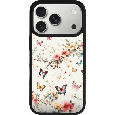 Coque iPhone 17 Pro - Silicone rigide noir Spring 25 Papillons Légers