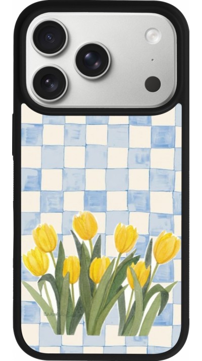 Coque iPhone 17 Pro - Silicone rigide noir Blue vichy tulips Spring 2026