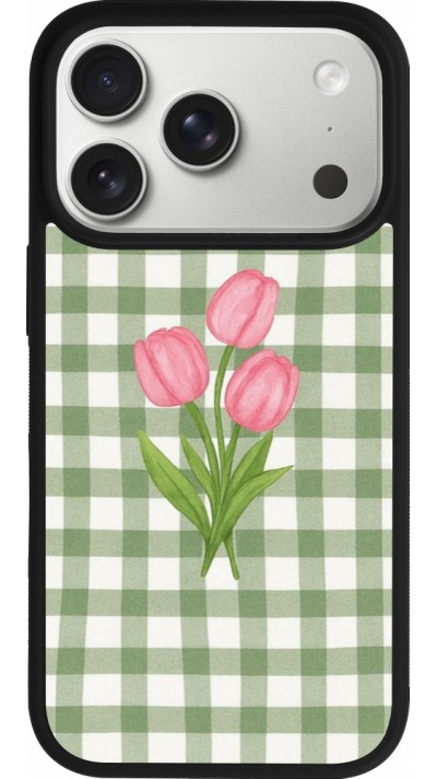Coque iPhone 17 Pro - Silicone rigide noir Green vichy tulips Spring 2026