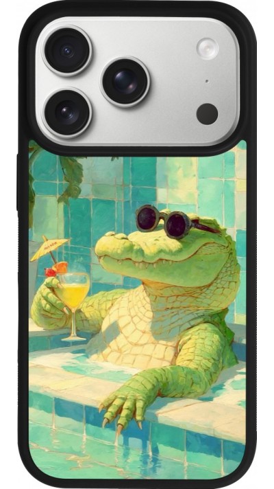 iPhone 17 Pro Case Hülle - Silikon schwarz Crocodile in the swimming pool Summer 2026