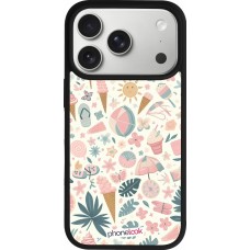 Coque iPhone 17 Pro - Silicone rigide noir Summer Pink Pattern
