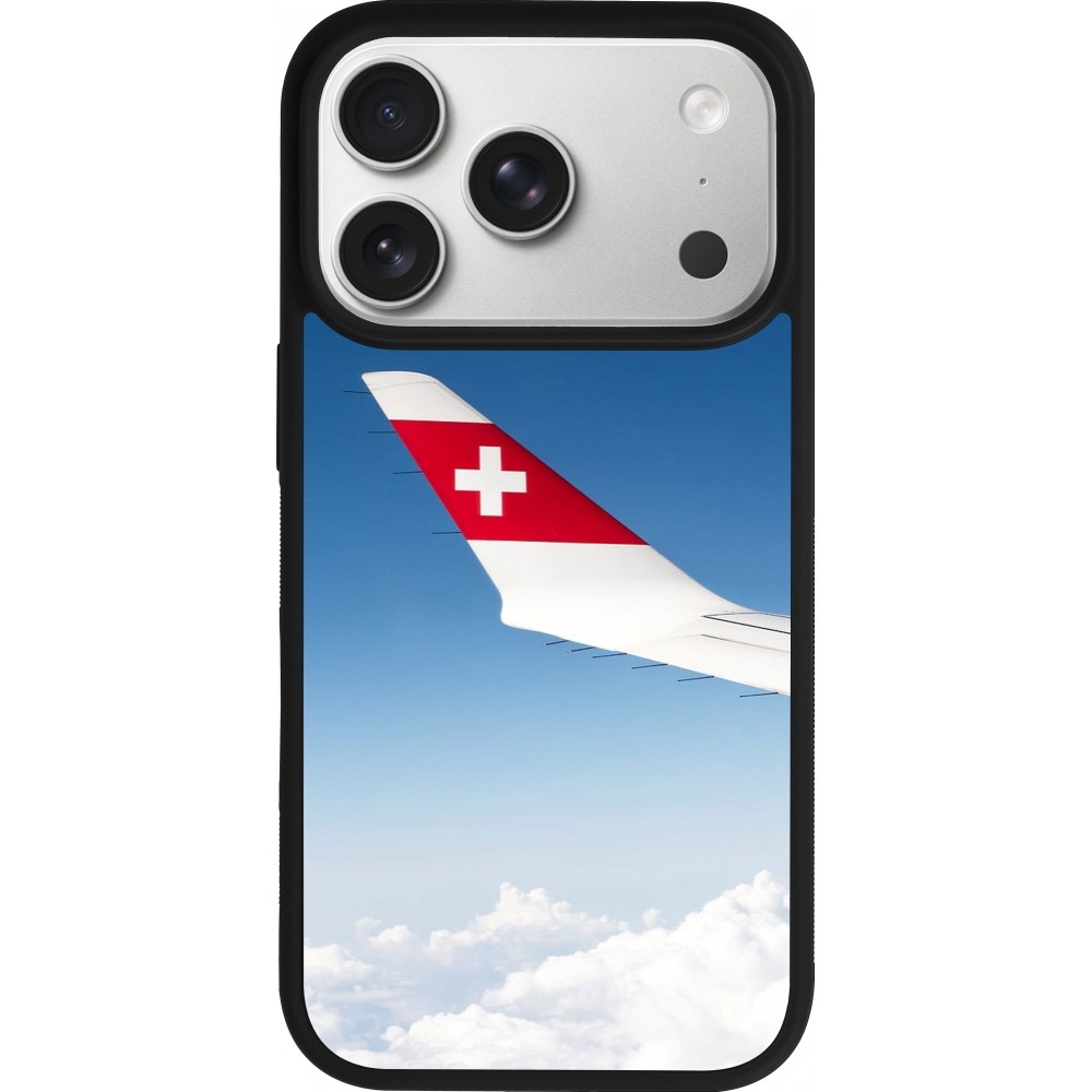Coque iPhone 17 Pro - Silicone rigide noir Fête Nationale Suisse Sky Swiss Flag