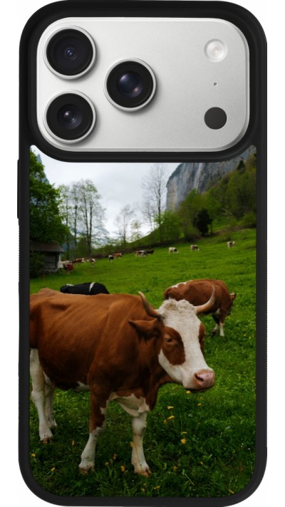 Coque iPhone 17 Pro - Silicone rigide noir Fête Nationale Suisse Vaches
