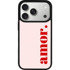Coque iPhone 17 Pro - Silicone rigide noir Valentine 2024 amor