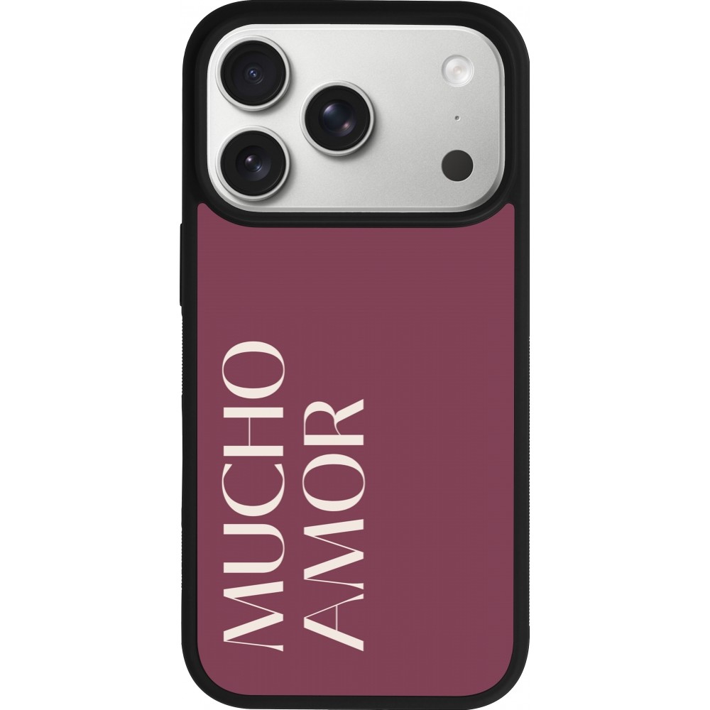 Coque iPhone 17 Pro - Silicone rigide noir Valentine 2024 mucho amor rosado