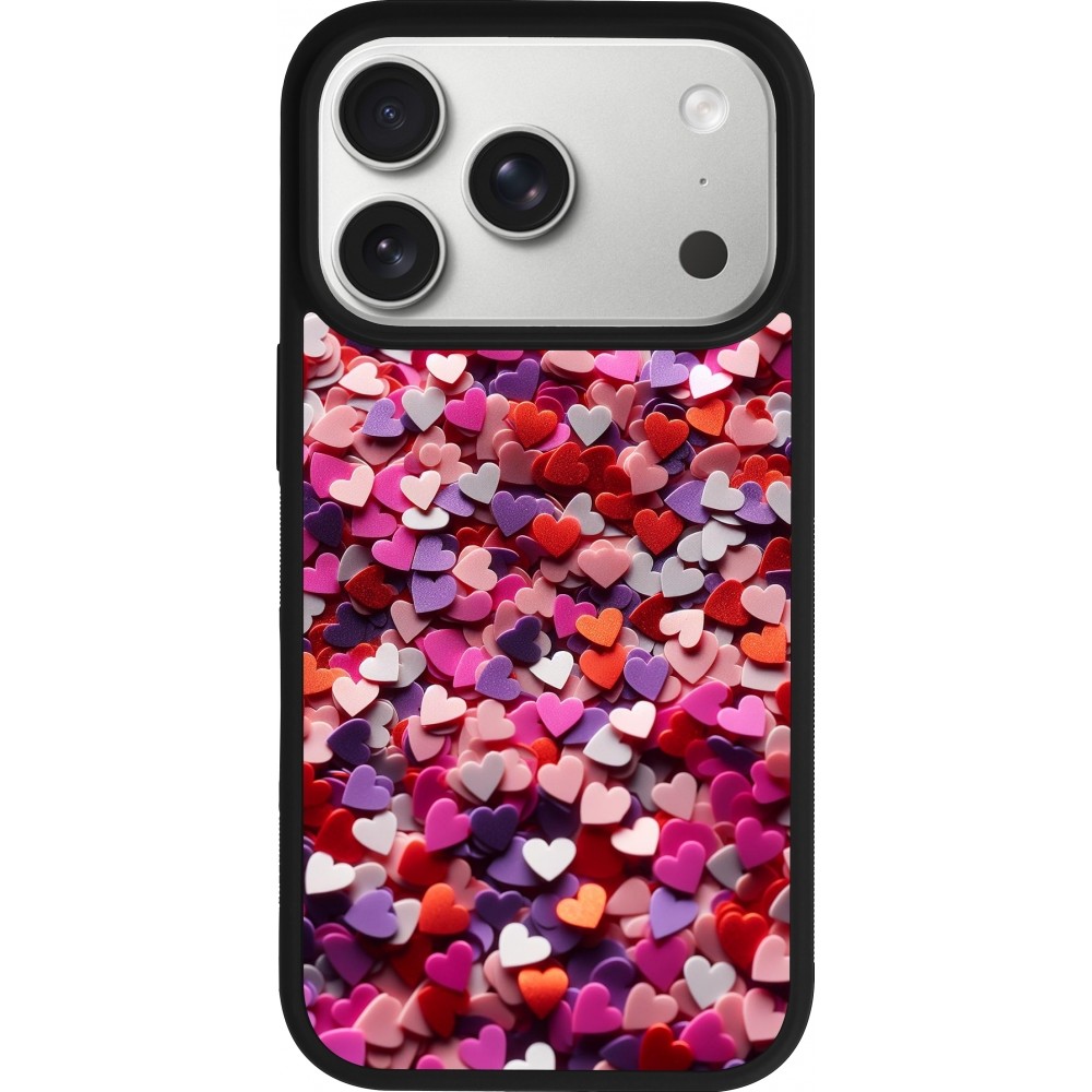 Coque iPhone 17 Pro - Silicone rigide noir Valentine 2025 Confetti