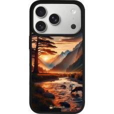 Coque iPhone 17 Pro - Silicone rigide noir Valley Sunset Deer Tree