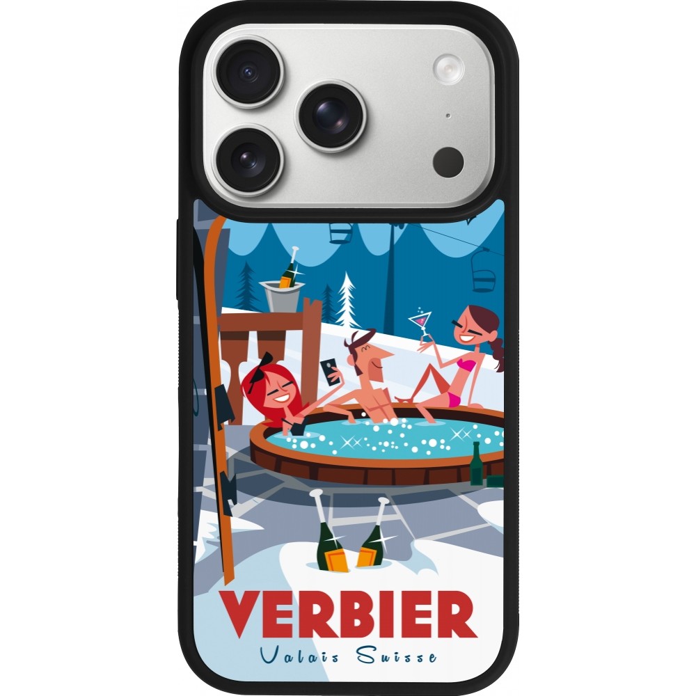 Coque iPhone 17 Pro - Silicone rigide noir Verbier Mountain Jacuzzi
