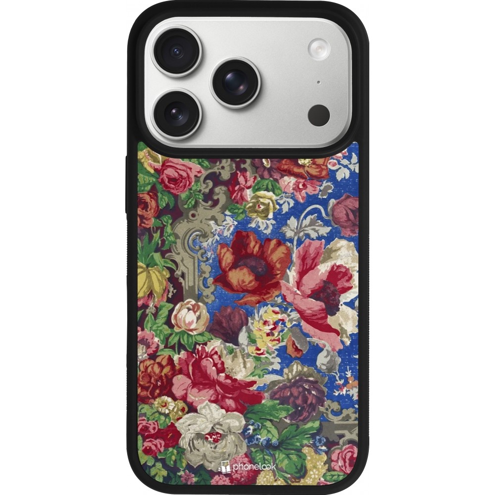 iPhone 17 Pro Case Hülle - Silikon schwarz Vintage Art Flowers