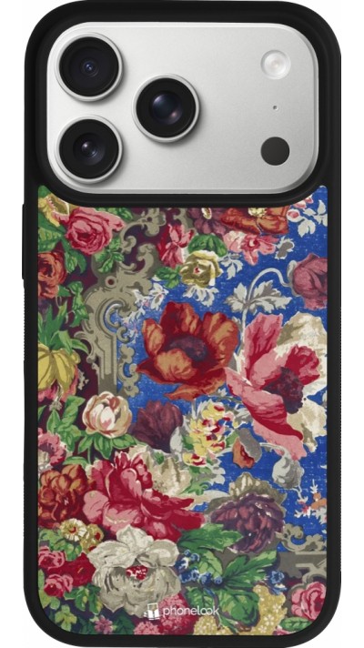 iPhone 17 Pro Case Hülle - Silikon schwarz Vintage Art Flowers
