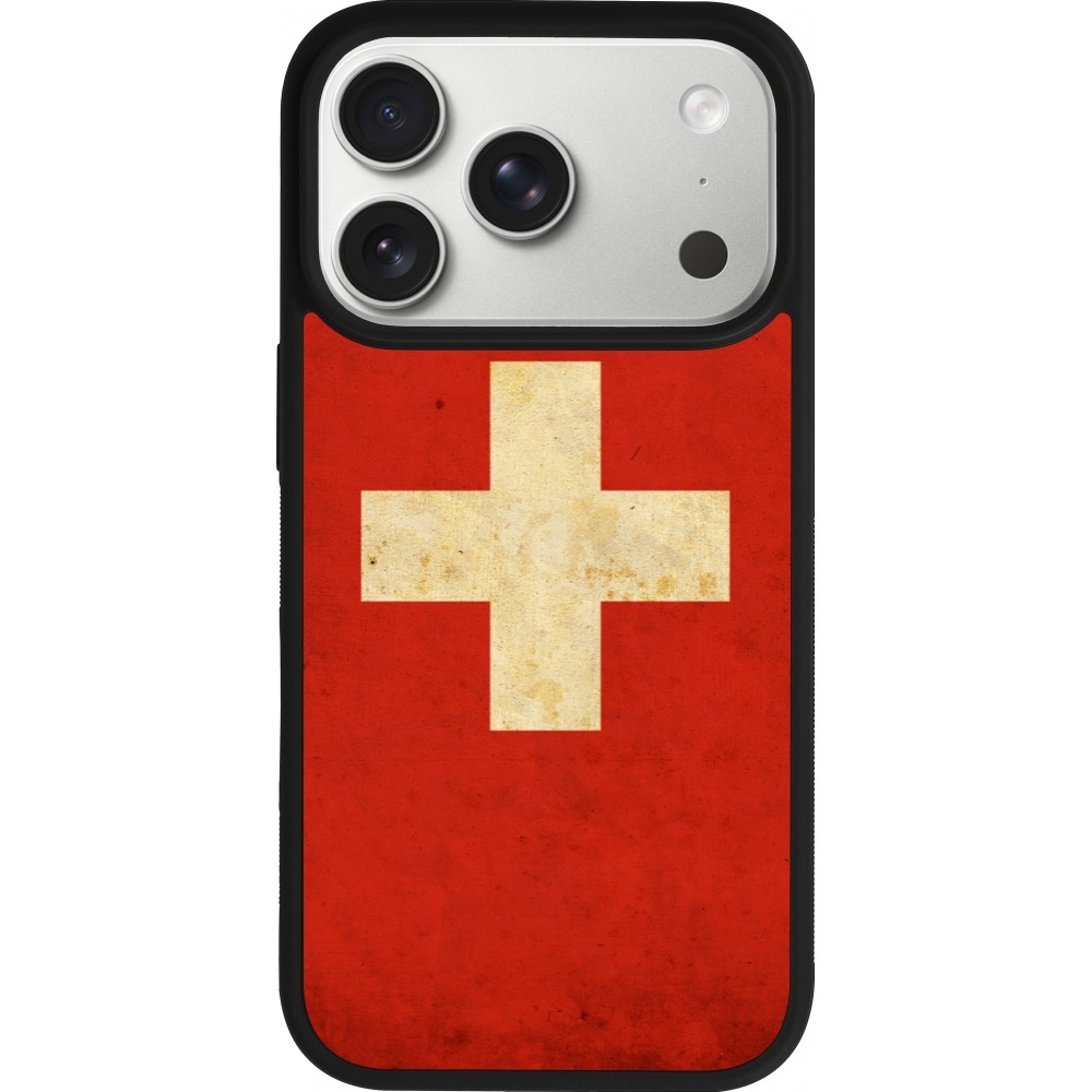 iPhone 17 Pro Case Hülle - Silikon schwarz Vintage Flag SWISS