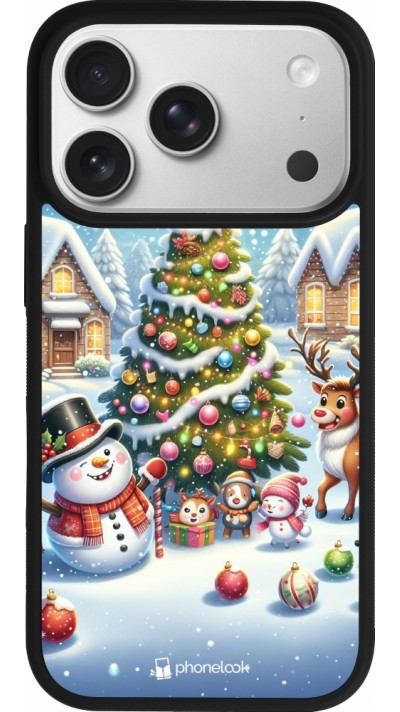 iPhone 17 Pro Case Hülle - Silikon schwarz Weihnachten 2023 Schneemann und Tannenbaum