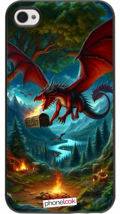 Coque iPhone 4/4s - Dragon Volant Forêt Trésor