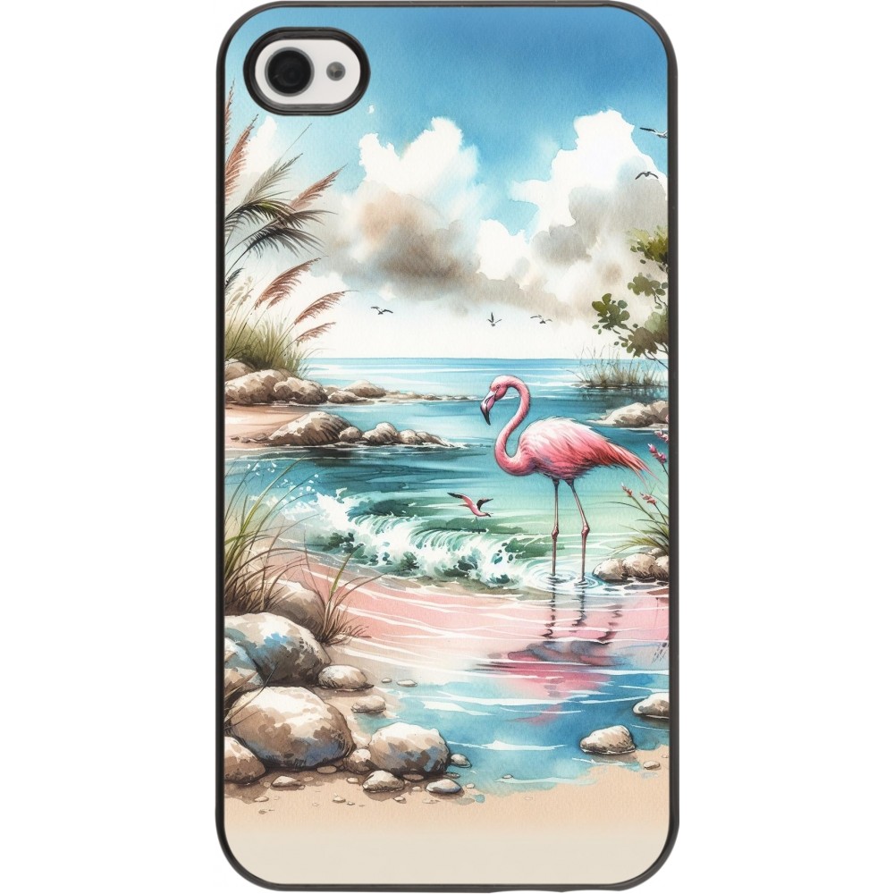 Coque iPhone 4/4s - Flamant rose aquarelle