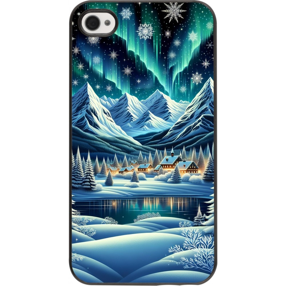 iPhone 4/4s Case Hülle - Verschneites Bergdorf am See in der Nacht