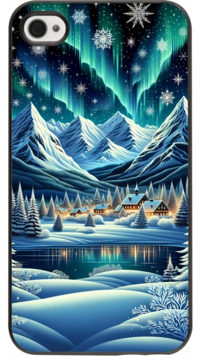 Coque iPhone 4/4s - Snowy Mountain Village Lake night