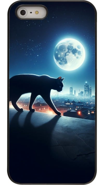 Coque iPhone 5/5s / SE (2016) - Chat noir sous la pleine lune