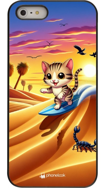Coque iPhone 5/5s / SE (2016) - Chat surfeur au soleil