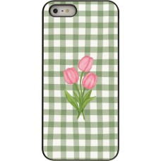 Coque iPhone 5/5s / SE (2016) - Green vichy tulips 2026