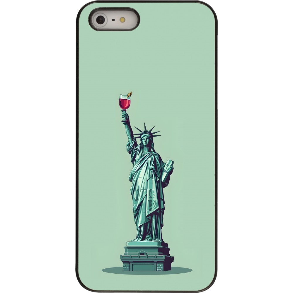 Coque iPhone 5/5s / SE (2016) - Wine Statue de la liberté avec un verre de vin