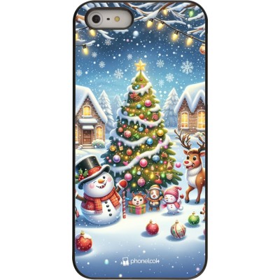 Coque iPhone 5/5s / SE (2016) - Noël 2023 bonhomme de neige et sapin