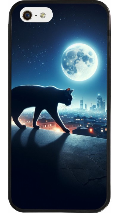 iPhone 5/5s / SE (2016) Case Hülle - Silikon schwarz Schwarze Katze unter dem Vollmond
