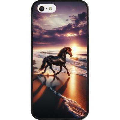 Coque iPhone 5/5s / SE (2016) - Silicone rigide noir Cheval majestueux plage