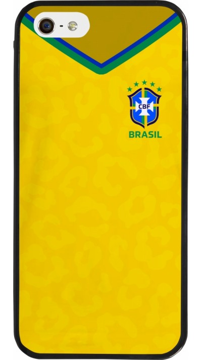 Coque iPhone 5/5s / SE (2016) - Silicone rigide noir Maillot de football Brésil 2022 personnalisable