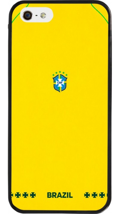 Coque iPhone 5/5s / SE (2016) - Silicone rigide noir Maillot de football Bresil 2026 personnalisable