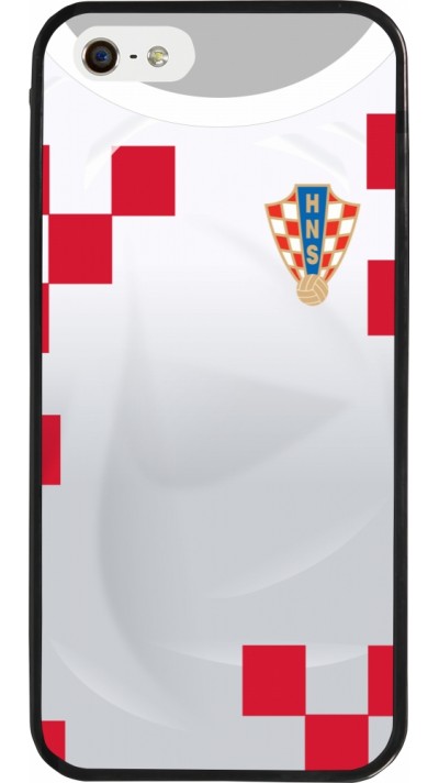 Coque iPhone 5/5s / SE (2016) - Silicone rigide noir Maillot de football Croatie 2022 personnalisable