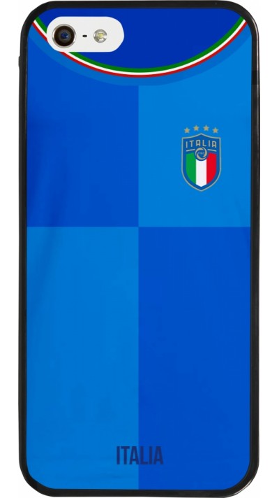 Coque iPhone 5/5s / SE (2016) - Silicone rigide noir Maillot de football Italie 2022 personnalisable