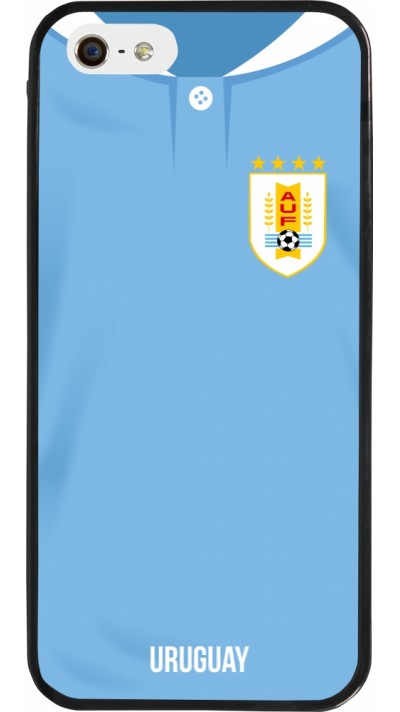 Coque iPhone 5/5s / SE (2016) - Silicone rigide noir Maillot de football Uruguay 2022 personnalisable