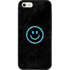 Coque iPhone 5/5s / SE (2016) - Silicone rigide noir Happy smiely irisé